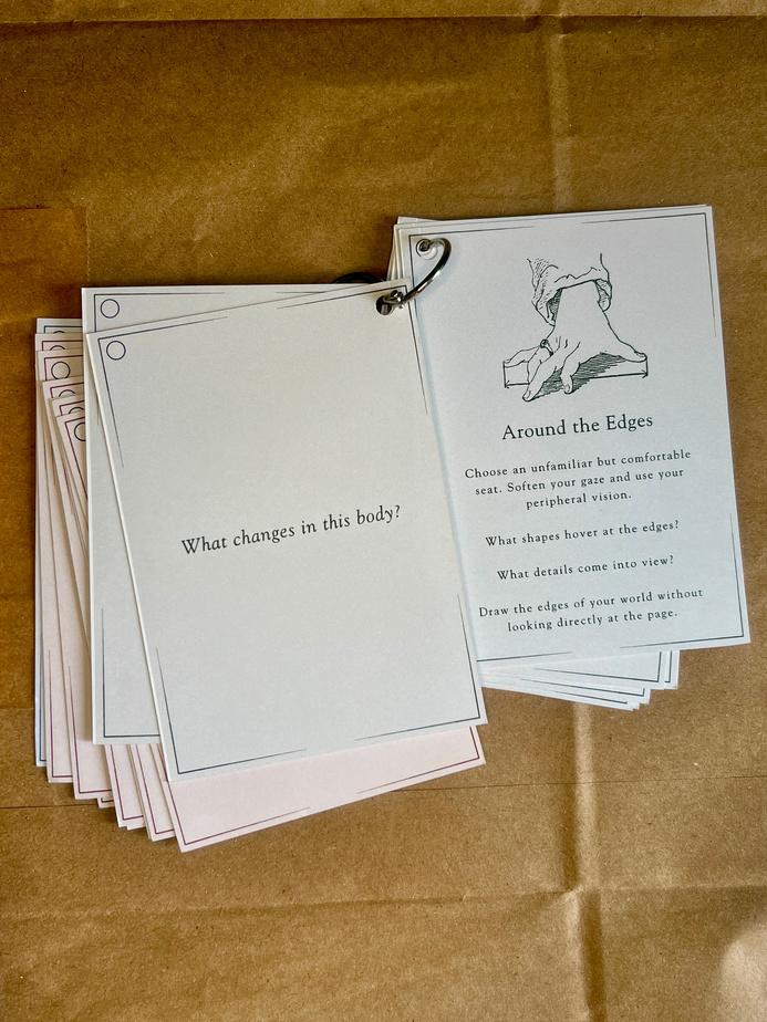 Spread of cards showing prompts Around the Edges