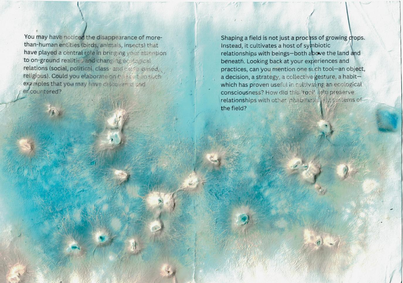 Workshop paper with text colonized by white mycelium